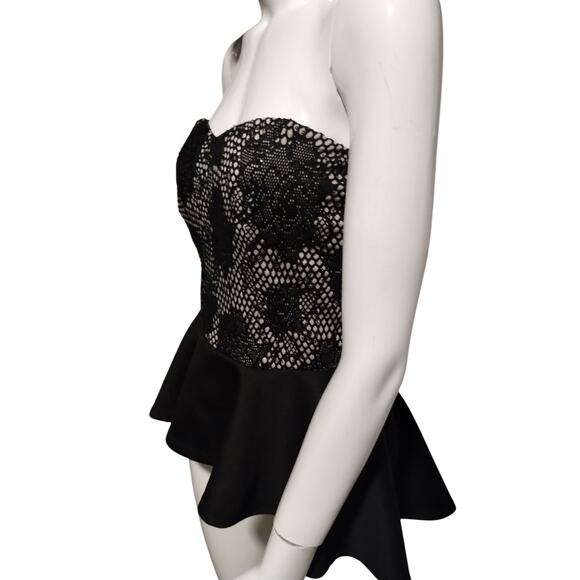 Y2K Windsor Women's size L Fish Net Sequin Floral Hi-Low Whimsigoth Peplum Top - Picture 6 of 12